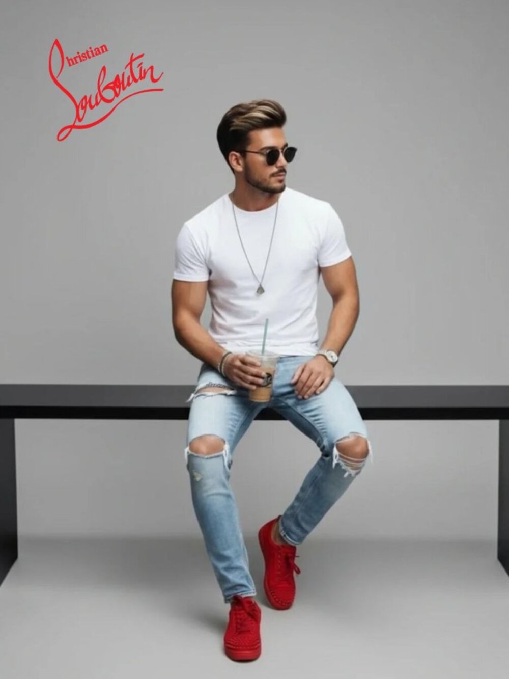 Christian Louboutin Red Suede Louis Junior Spikes Sneakers